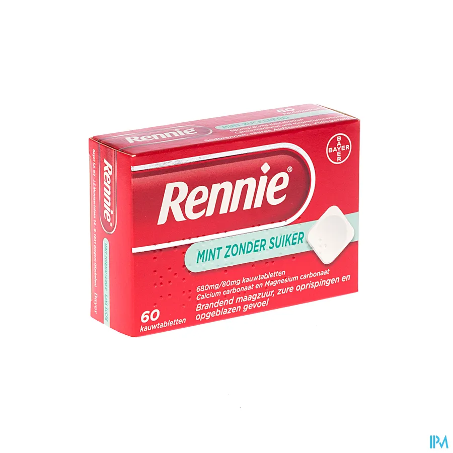 packshot van Rennie Mint zonder Suiker 60 Kauwtabletten