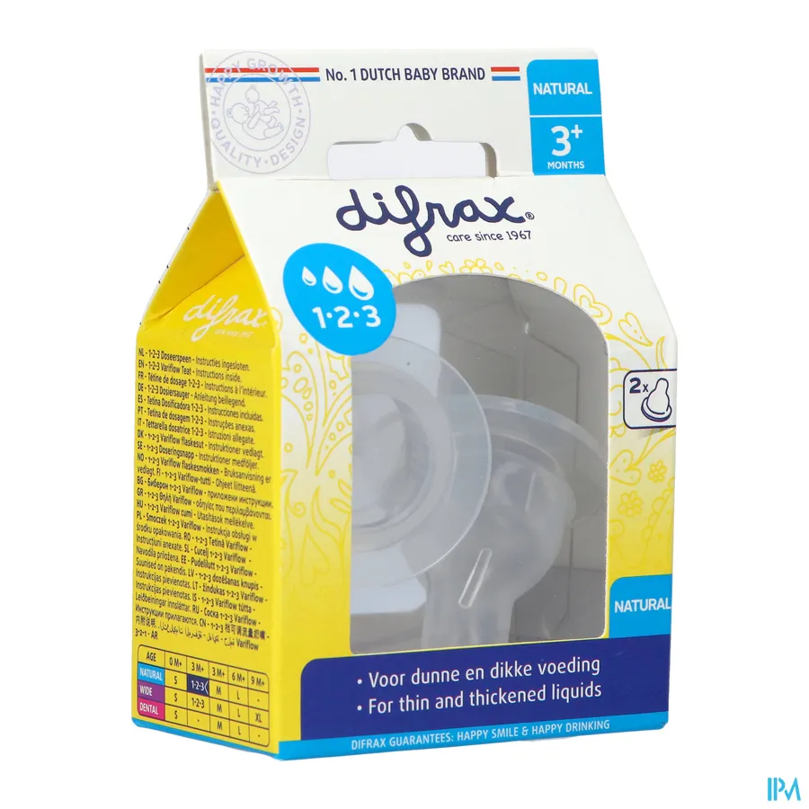 packshot van Difrax 1-2-3 Doseerspeen Natural 2 stuks