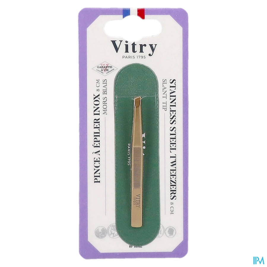packshot van Vitry Epileerpincet met Schuine Top in Inox Verguld Klein Formaat