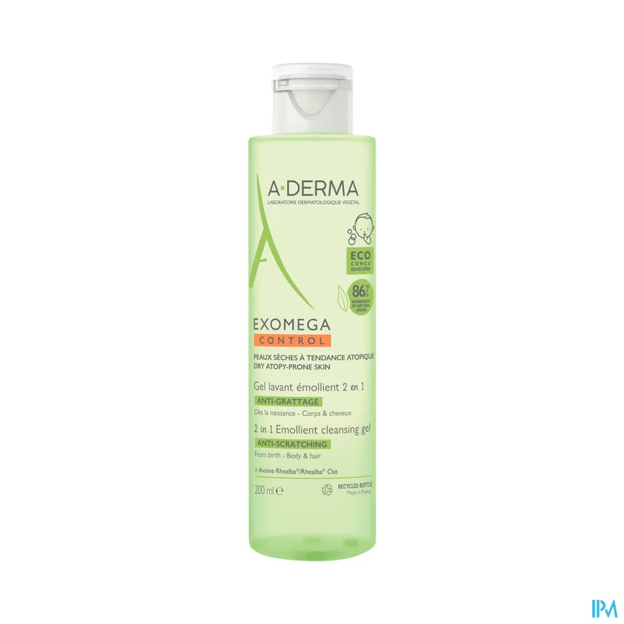 productshot van Aderma Exomega Control 2-in-1 Emolliërende Wasgel 200 ml