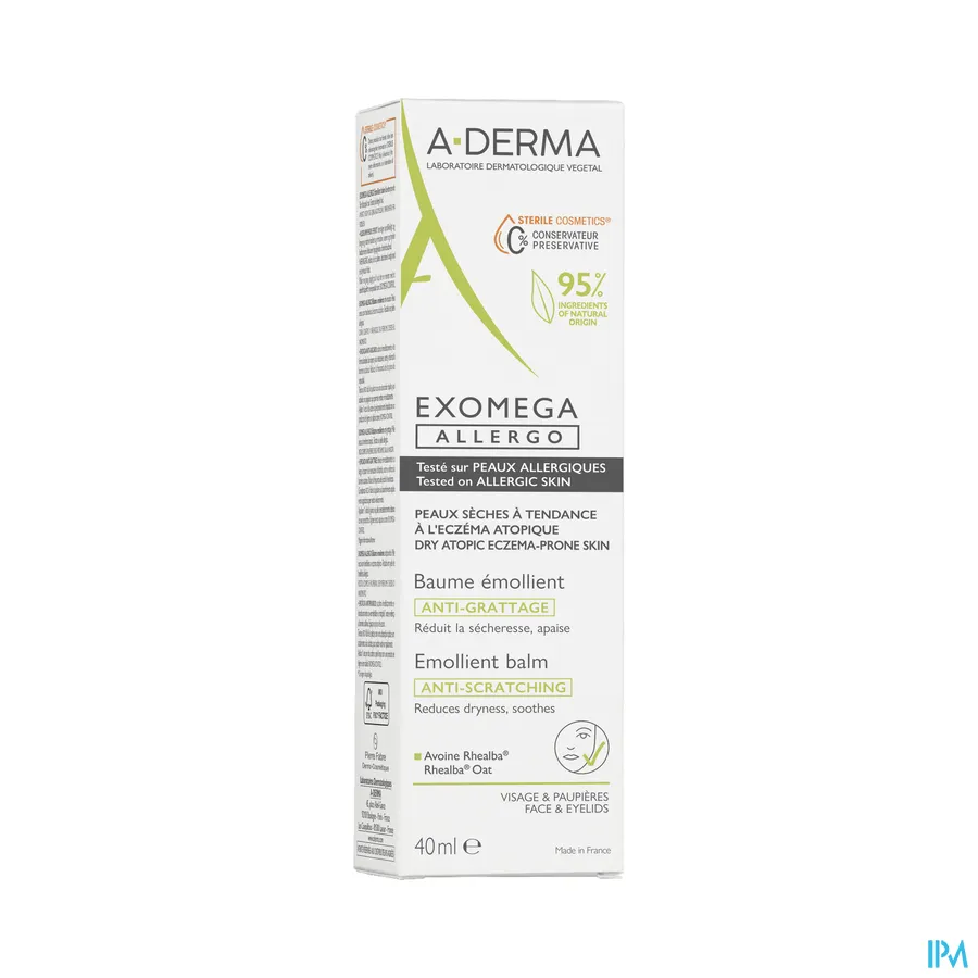 packshot van A-Derma Exomega Allergo Emolliërende Balsem 40 ml