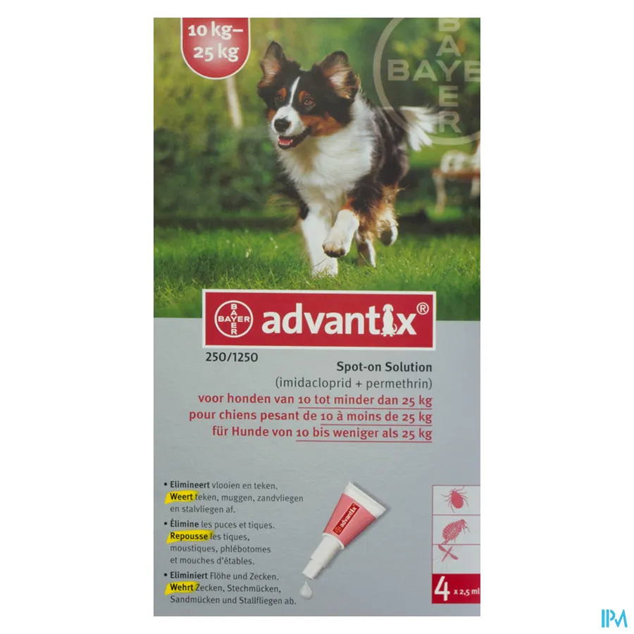 packshot van Advantix 250/1250 Hond 10-25 kg 4 x 2,5 ml