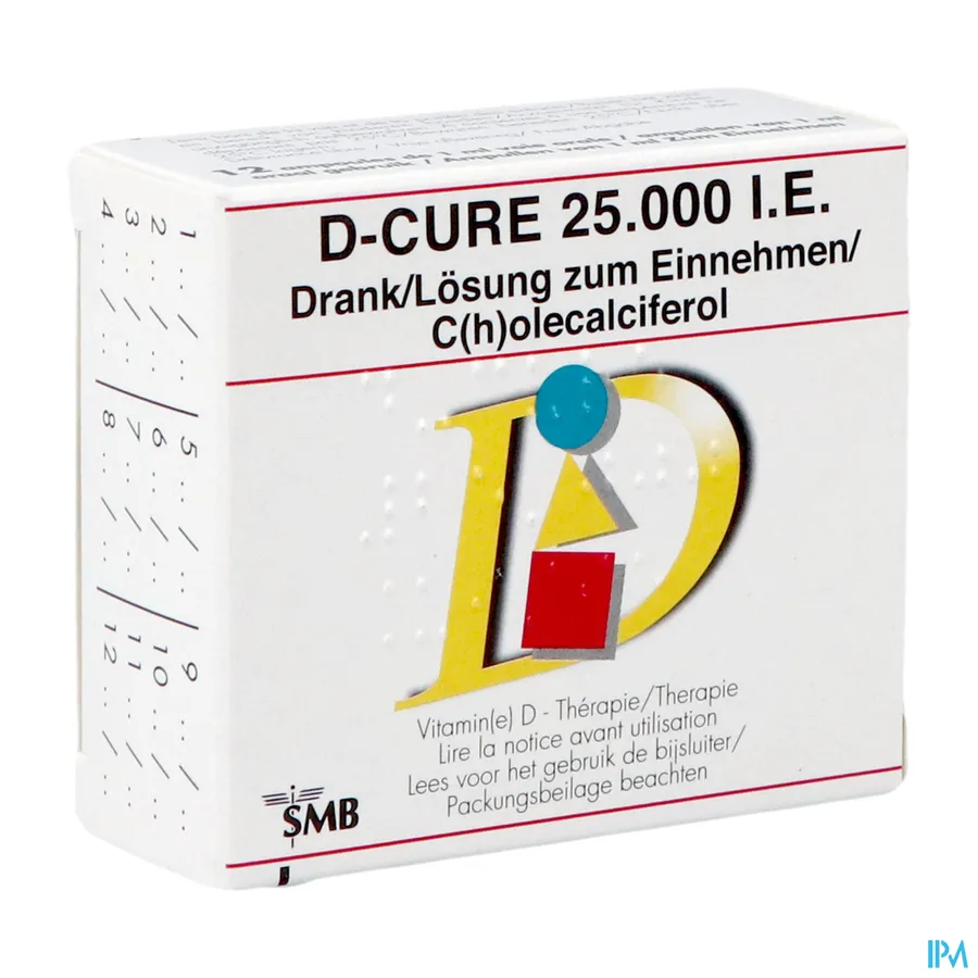 packshot van D-Cure 25000 IE Vitamine D Drinkbare Ampullen 12 Stuks