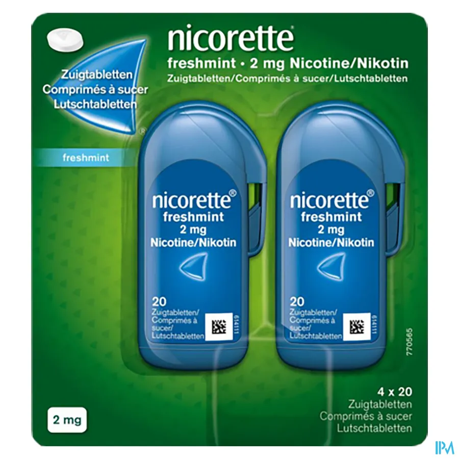 packshot van Nicorette Freshmint Zuigtabletten 4 mg 2 x 40 Stuks