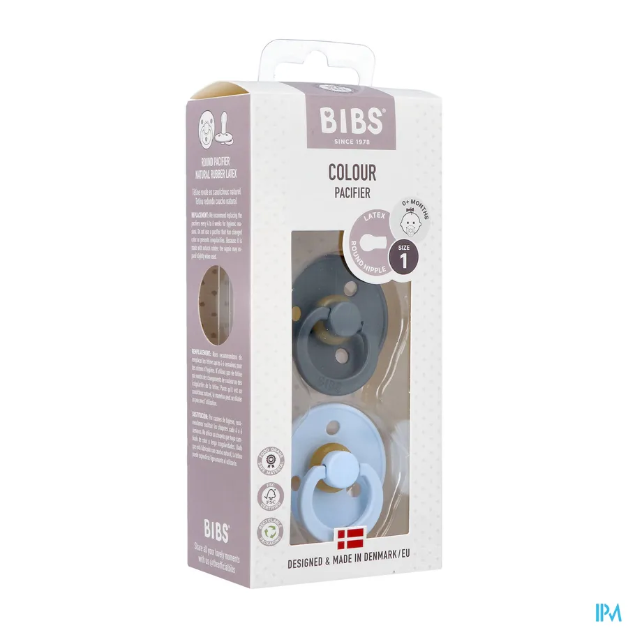 packshot van Bibs Fopspeen Duo Iron/Baby Blue 0-6 2 stuks