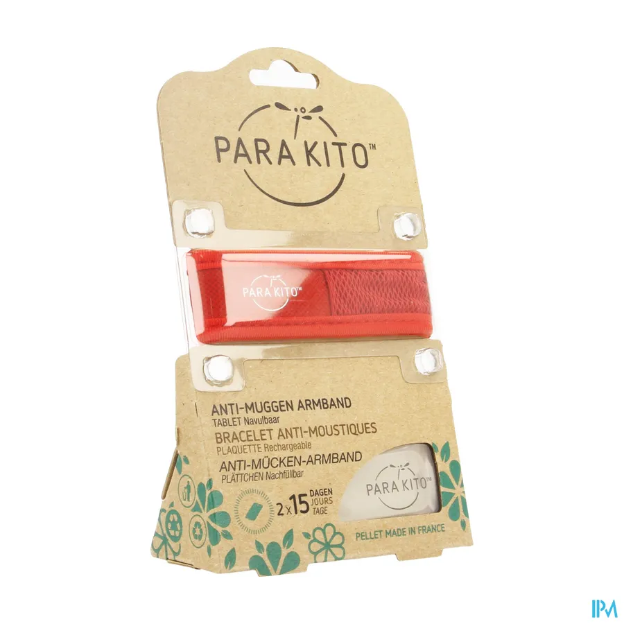 packshot van ParaKito Anti-Muggen Armband Rood met 2 Navultabletten