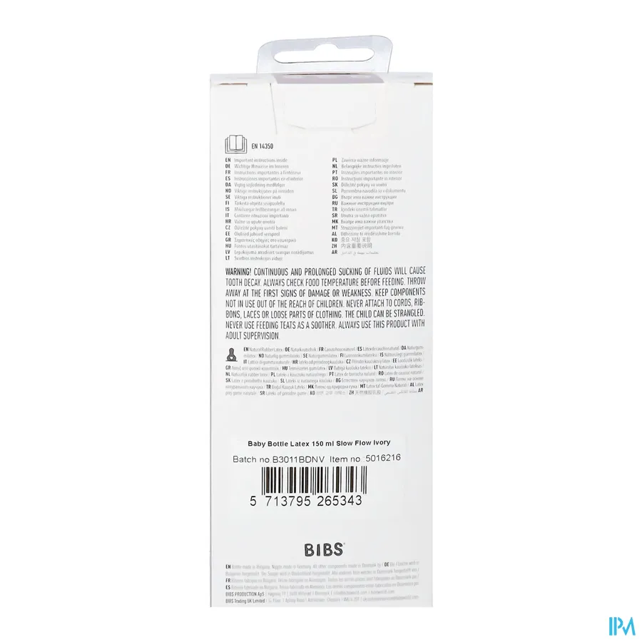 packshot van Bibs Zuigfles Complete Set Ivory 150 ml