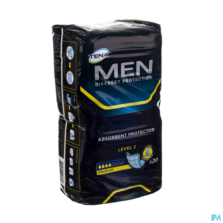 packshot van Tena for Men Level 2 Absorberend Verband voor Mannen met Licht tot Matig Urineverlies 20 Stuks