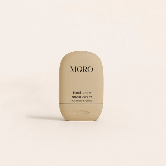 Moro Mini Hand Lotion Starterkit | Santal & Violet | Soft sand bottle pre-filled 50ml