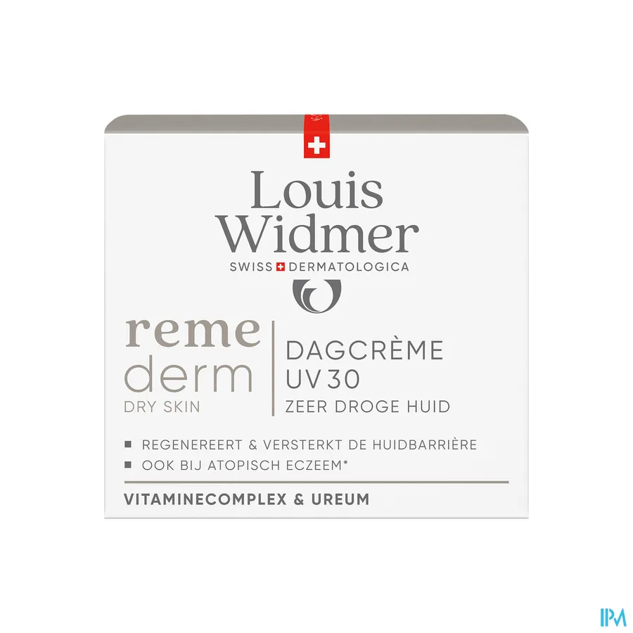 packshot van Louis Widmer Remederm Dry Skin Dagcrème SPF 30 licht geparfumeerd 50 ml