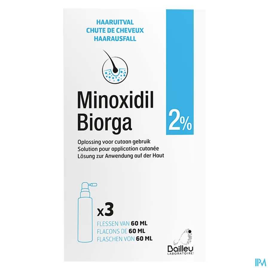 packshot van Minoxidil 2% 3 x 60ml