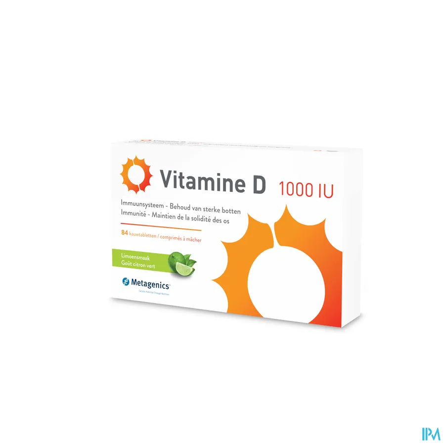 packshot van Vitamine D 1000 IU Kauwtabletten met Limoensmaak  84 Stuks