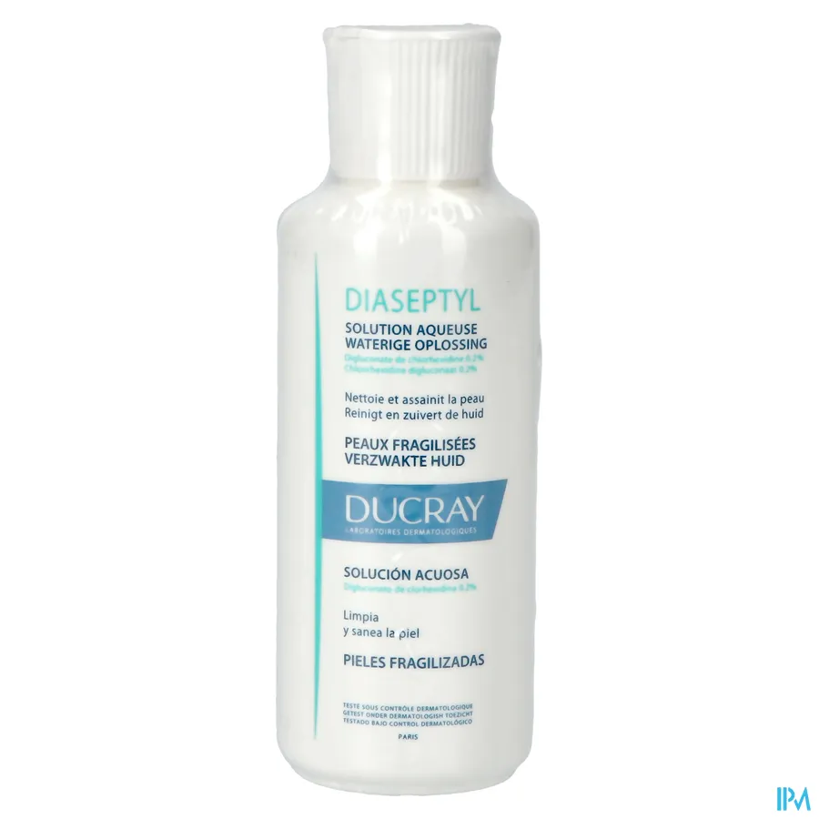 packshot van Ducray Diaseptyl Oplossing met 0,2% Chloorhexidinedigluconaat voor Ontsmetting van de Huid Flesje 125 ml