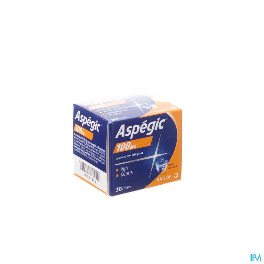 packshot van Aspégic 100 mg bij Pijn en Koorts 30 Zakjes