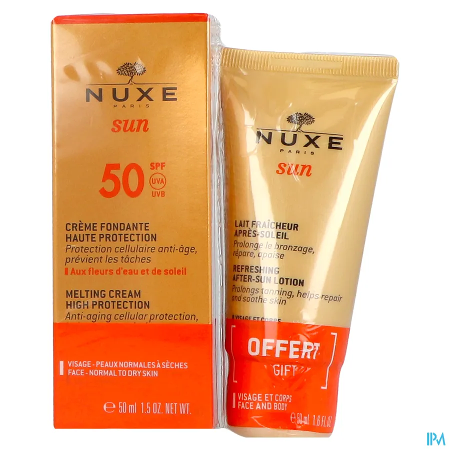 packshot van Nuxe Sun Duo Creme Visage SPF 50 50 ml + after Sun 50 ml Promo