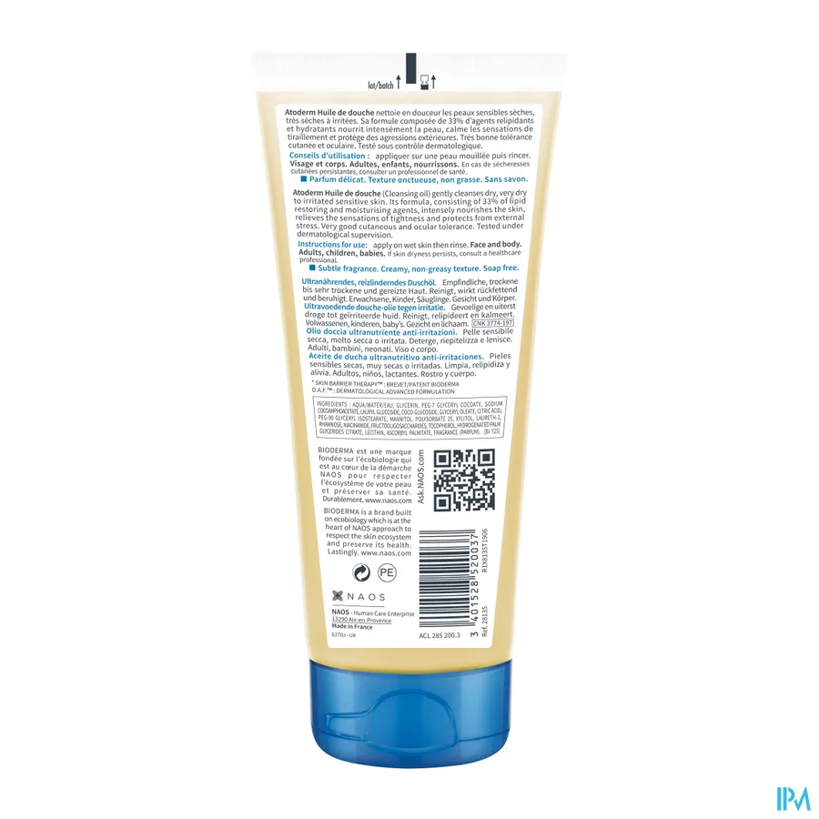 packshot van Bioderma Atoderm Douche Olie Tube 100 ml