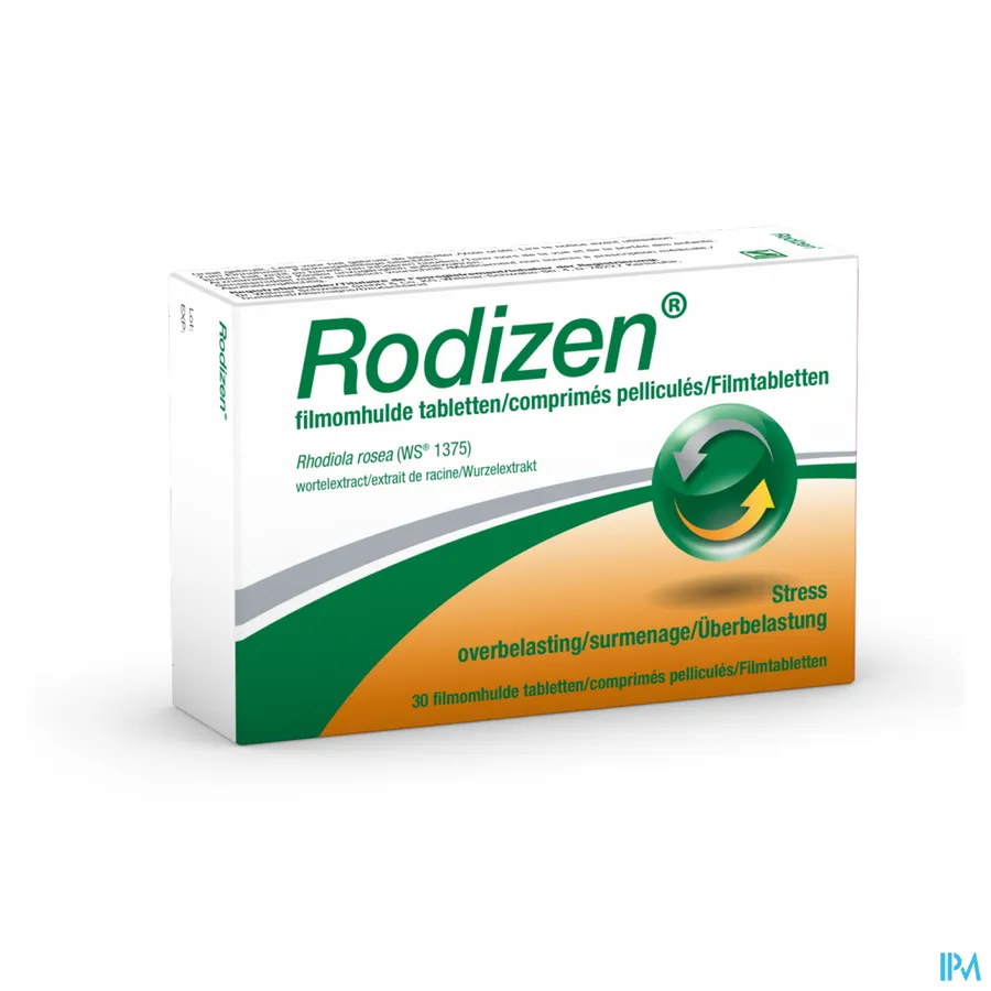 packshot van Rodizen met Rhodiola rosea Wortelextract 30 Tabletten