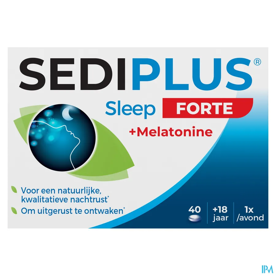 packshot van Sediplus Sleep Forte + Melatonine voor een Natuurlijke Kwalitatieve Nachtrust bij een Onrustige Slaap 40 Tabletten