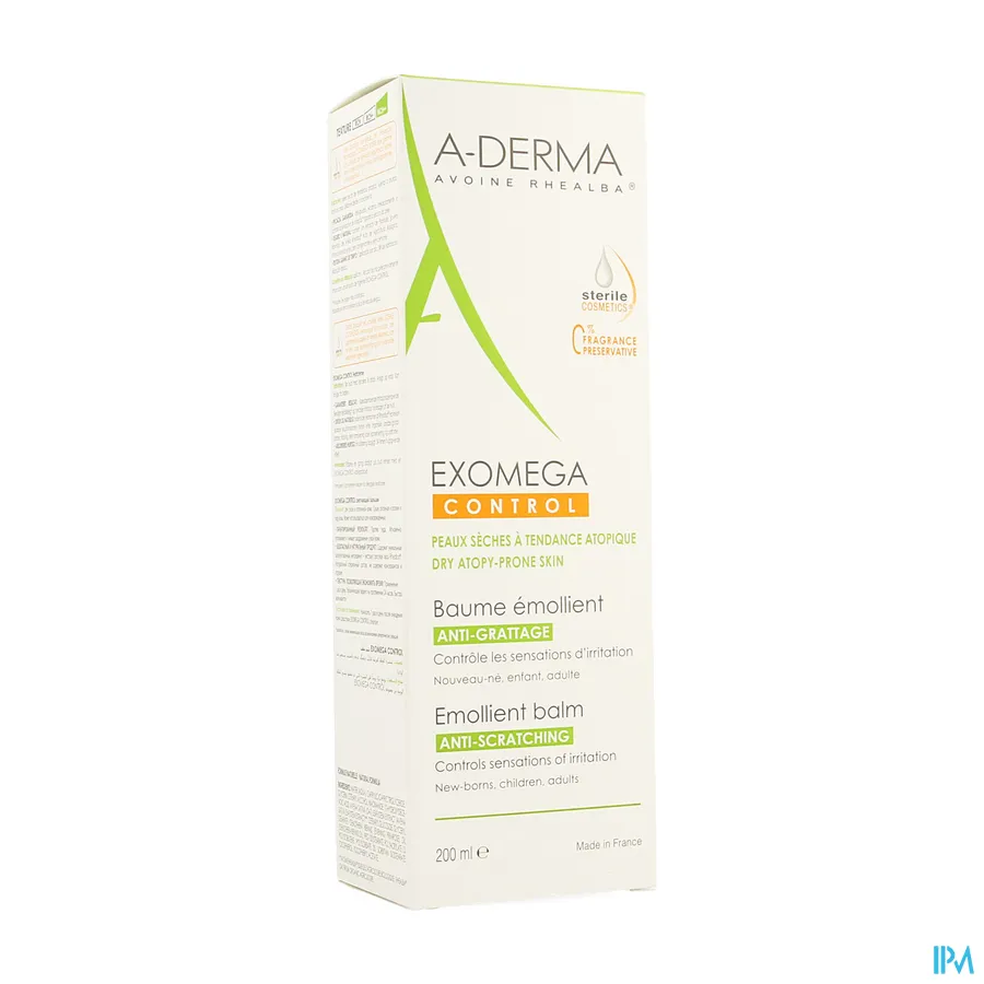 packshot van Aderma Exomega Control Emolliërende Balsem tegen Krabben voor Gelaat en Lichaam voor Droge Huid met Neiging tot Atopie 200 ml