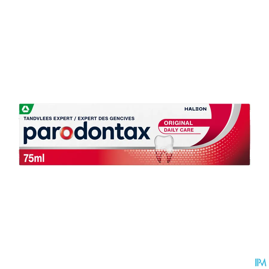 packshot van Parodontax Original mét Verbeterde Smaak -Dagelijkse Fluoride Tandpasta voor Gezond Tandvlees en Sterke Tanden - Helpt tegen en Voorkomt Bloedend Tandvlees- Tube 75 ml
