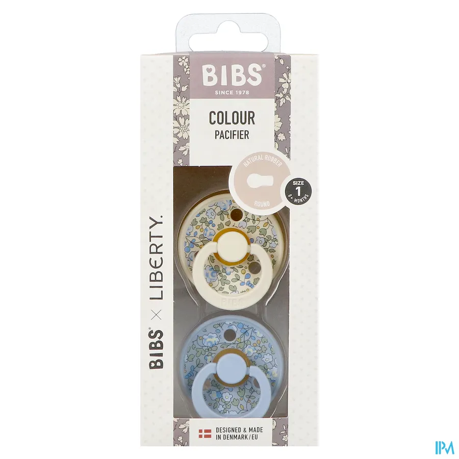 packshot van Bibs 1 Fopspeen Liberty Latex Rond Duo Eloise Blue