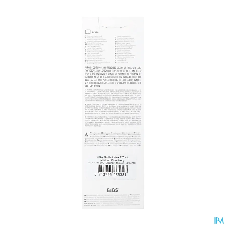 packshot van Bibs Zuigfles Complete Set Ivory 270ml