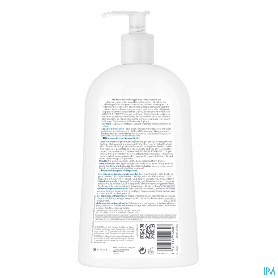 packshot van Bioderma Atoderm Intensive Schuimende Gel 1 l