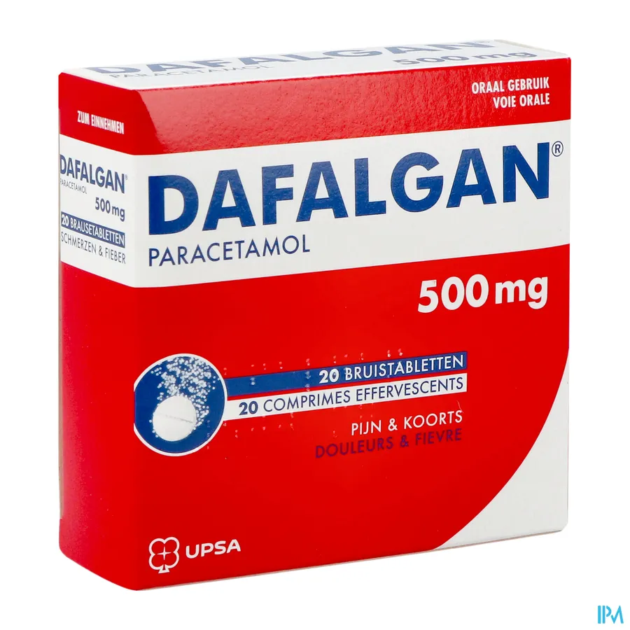 packshot van Dafalgan 500 mg 20 Bruistabletten