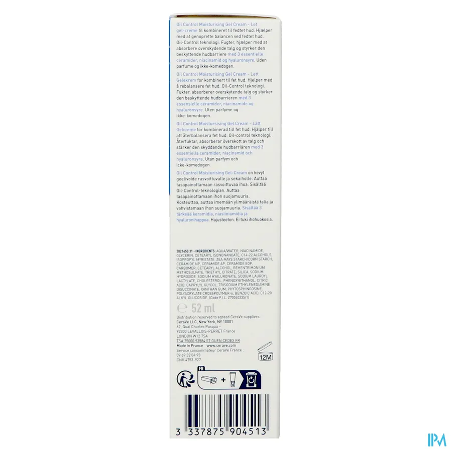 packshot van CeraVe Oil Control Hydraterende Gel-Crème 52 ml