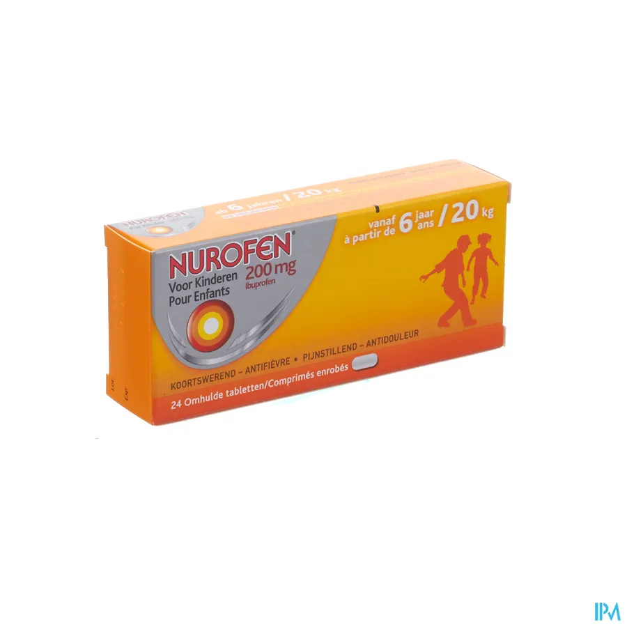 packshot van Nurofen Kind 200 mg vanaf 6 Jaar 24 Tabletten