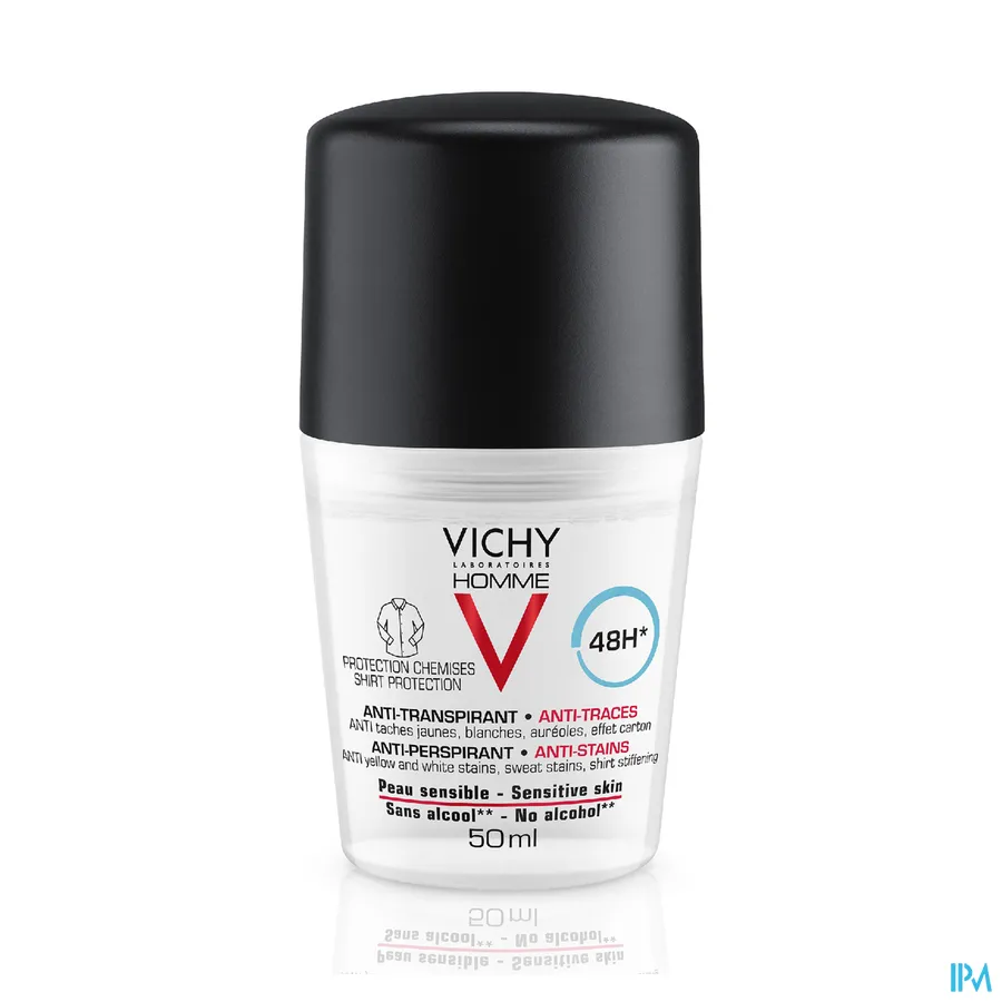 packshot van Vichy Homme Deodorant Anti-Transpirant tegen Vlekken Roller 48u 50 ml
