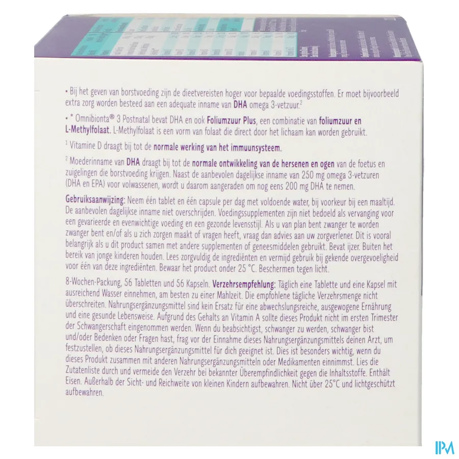 packshot van Omnibionta Postnatal 3 Borstvoeding 8 weken 56 tabletten + 56 capsules