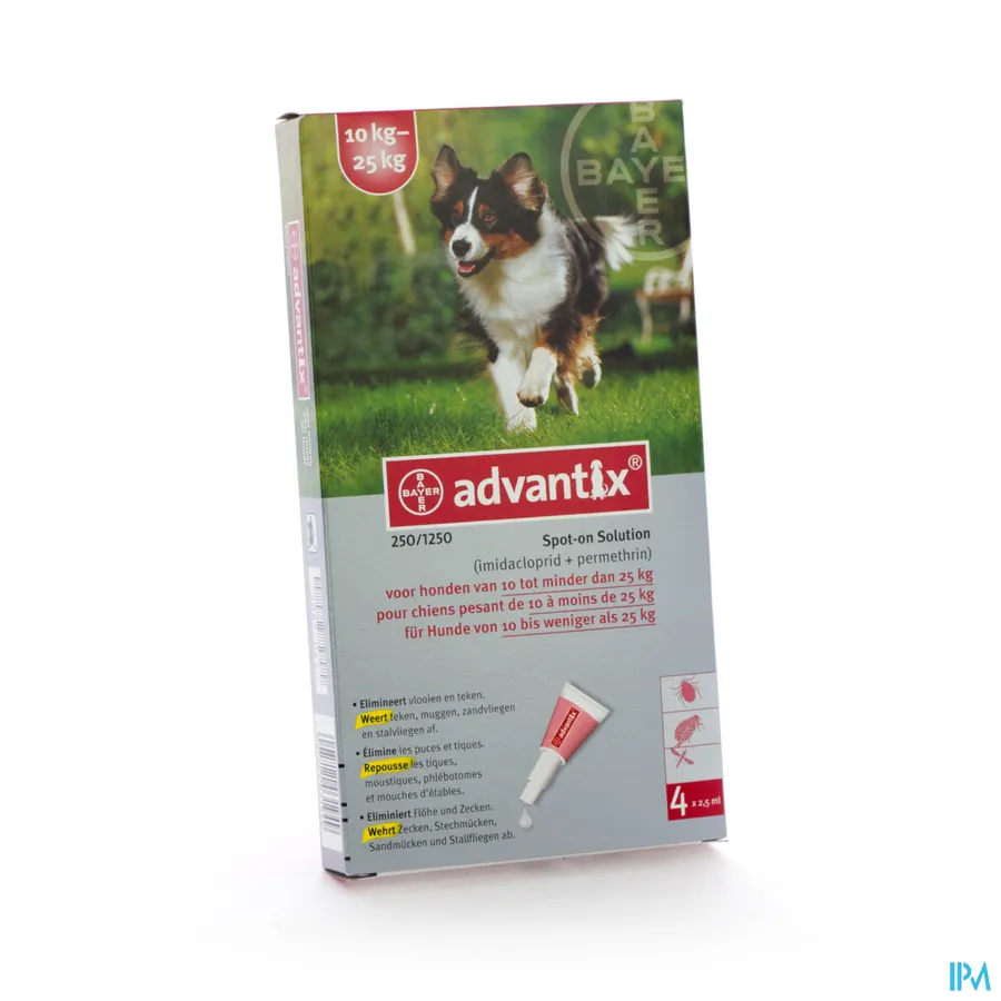 packshot van Advantix 250/1250 Hond 10-25 kg 4 x 2,5 ml