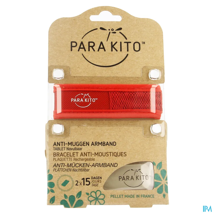 packshot van ParaKito Anti-Muggen Armband Rood met 2 Navultabletten