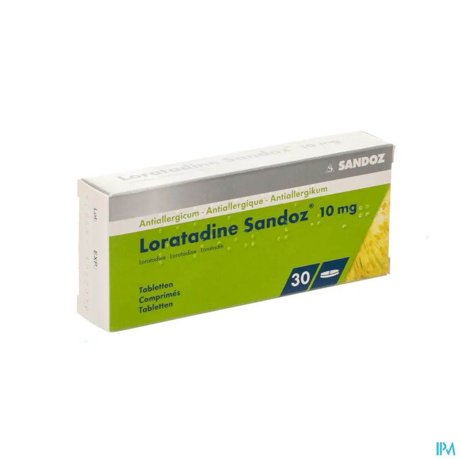 packshot van Loratadine Sandoz 10mg 30 tabl