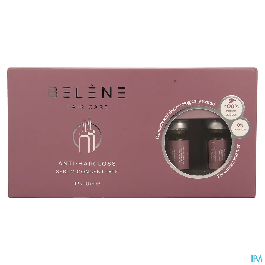 packshot van Belène Hair Care - Anti-Hair Loss Serum Concentrate voor Hulp bij Voorkomen van Haaruitval en Ondersteuning van de Haarcyclus Ampul 12 x 10 ml