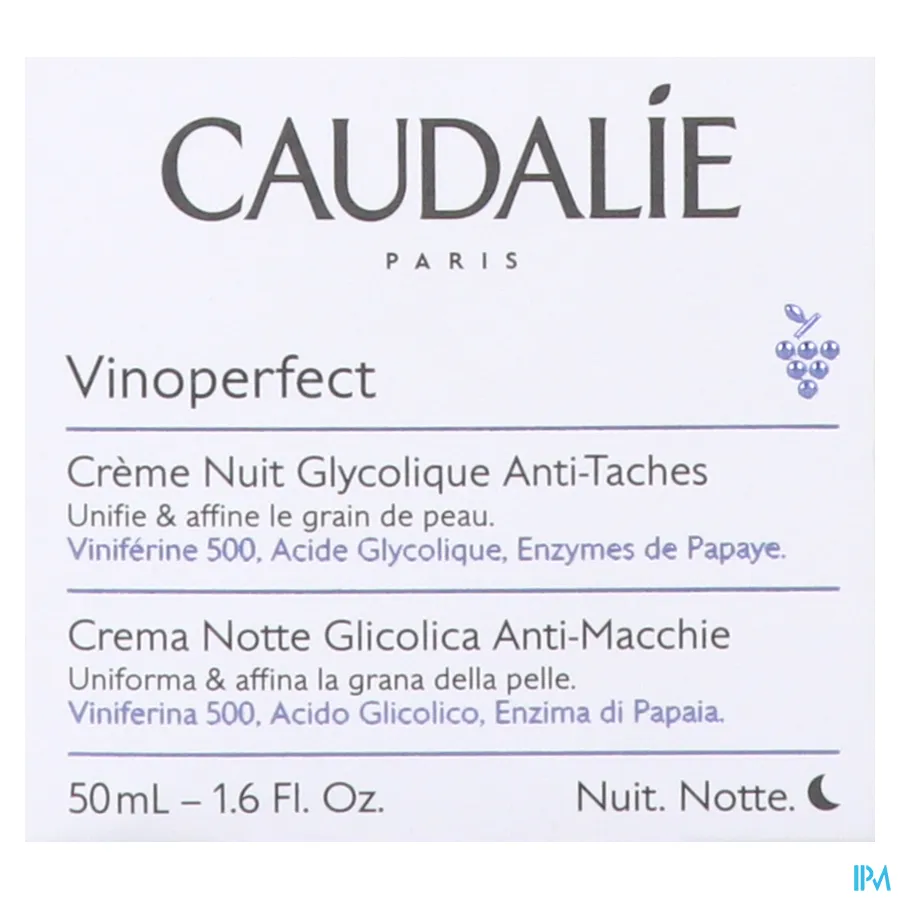 packshot van Caudalie Vinoperfect Glycol Nachtcrème tegen Vlekken 50 ml