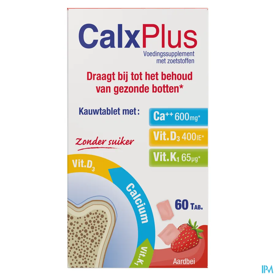 packshot van CalxPlus Aardbei 60 Kauwtabletten