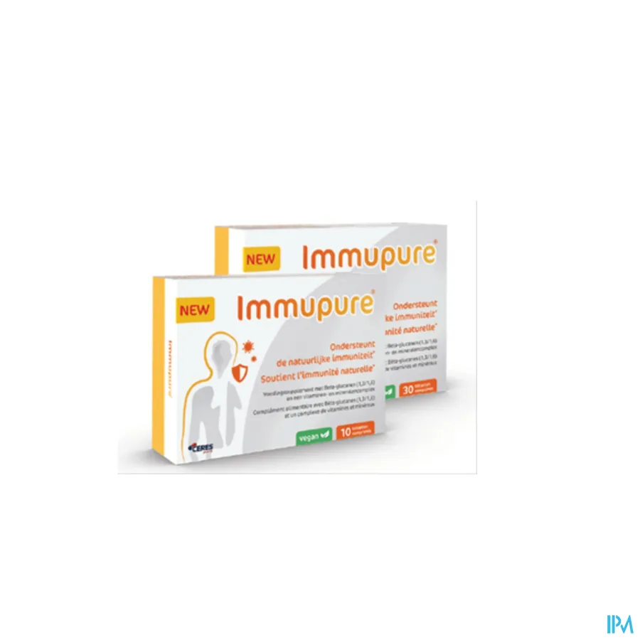 packshot van Immupure voor Ondersteuning van de Natuurlijke Immuniteit 10 Vegan Tabletten