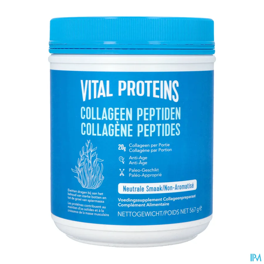 packshot van Vital Proteins 'Collageen Peptiden' met Neutrale Smaak Pot 567 g