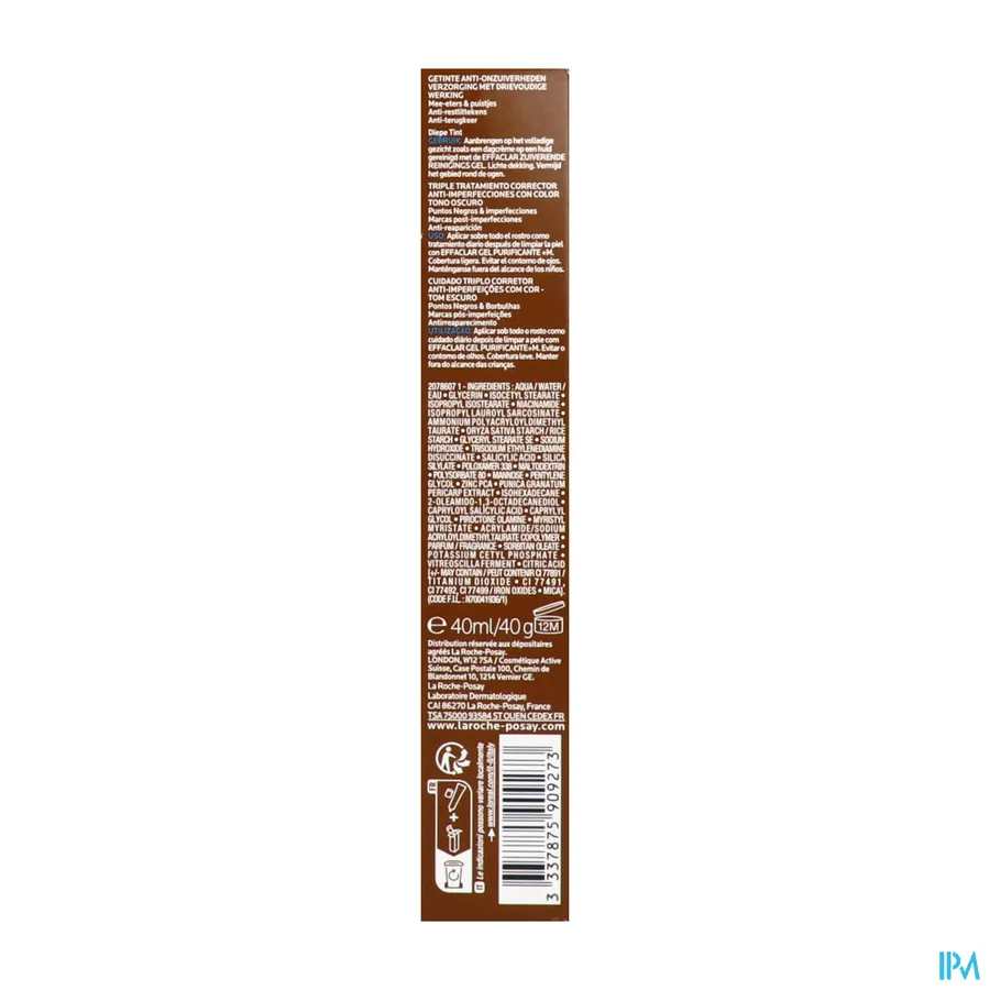 packshot van La Roche-Posay Effaclar Duo +M Unifiant 40 ml Deep Shade