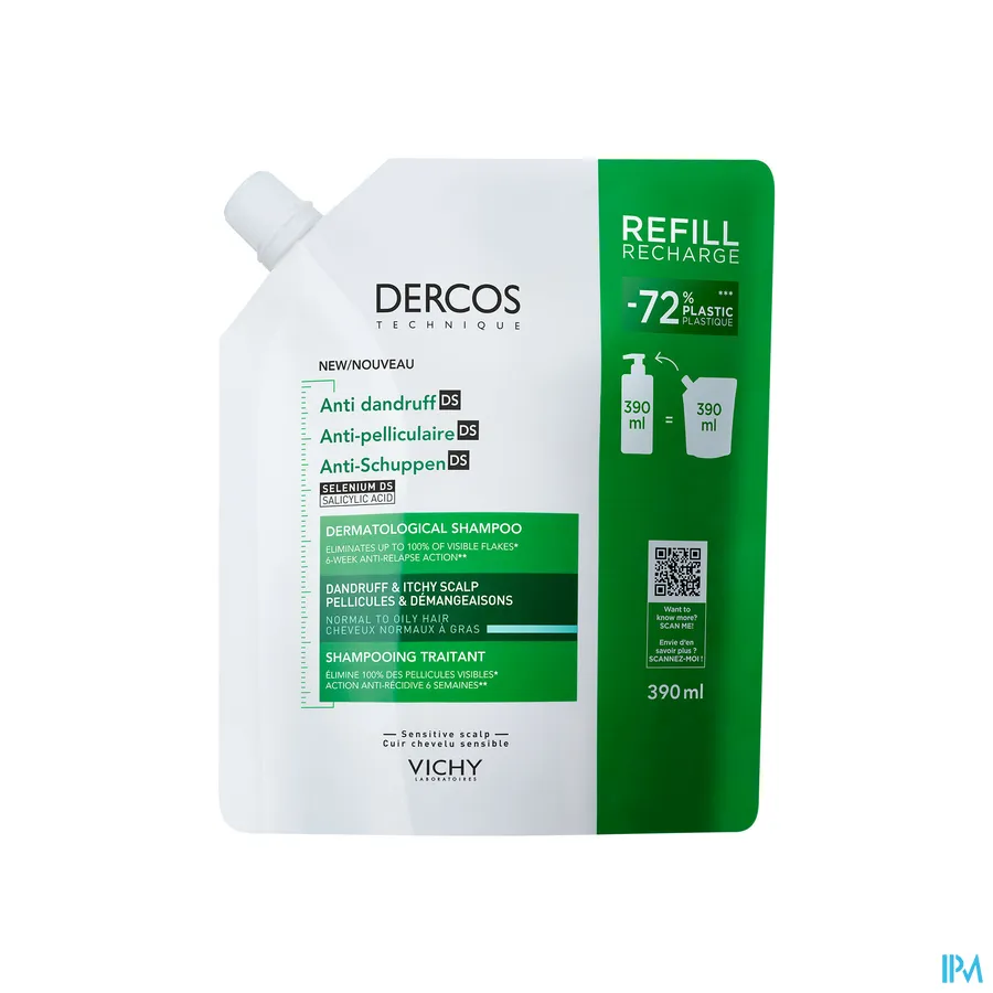 productshot van Vichy Dercos Anti-Roos DS Normaal tot Vet Haar 390 ml - Navulling