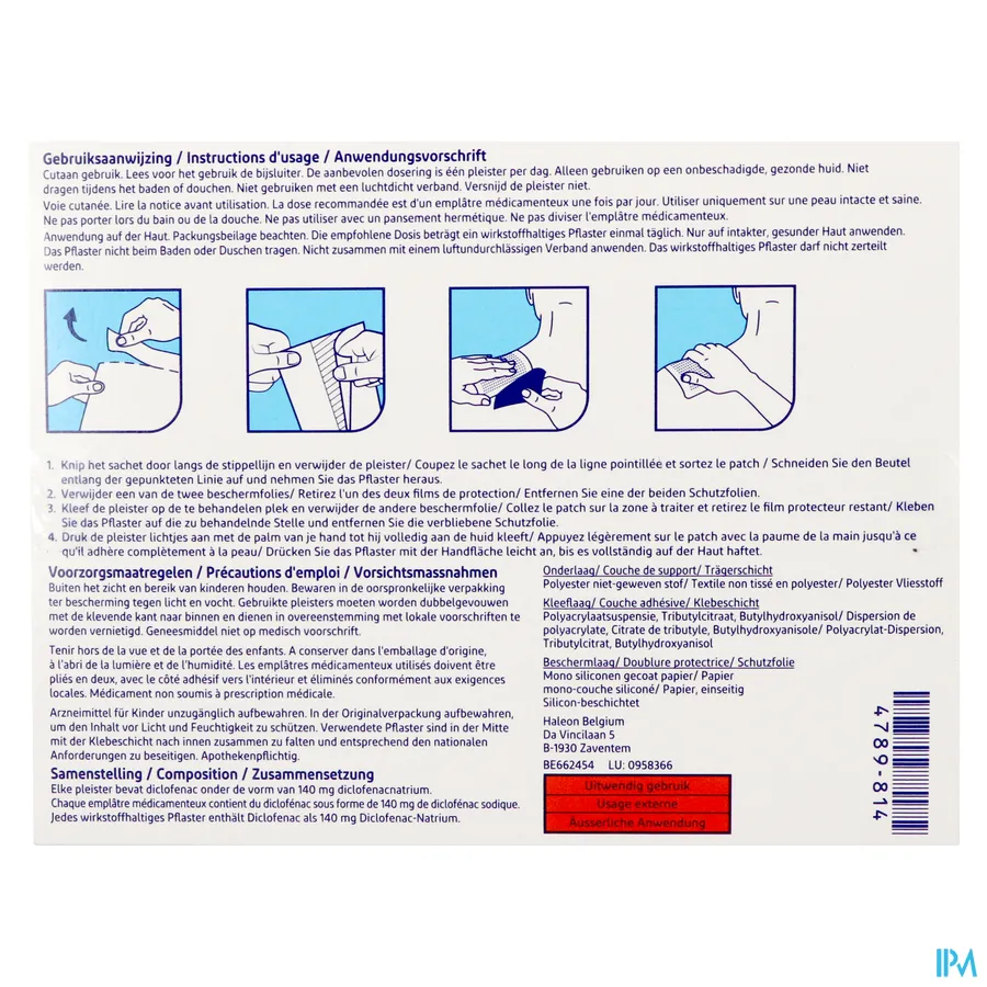 packshot van Voltaren Patch 140mg Once Daily Pleister 5