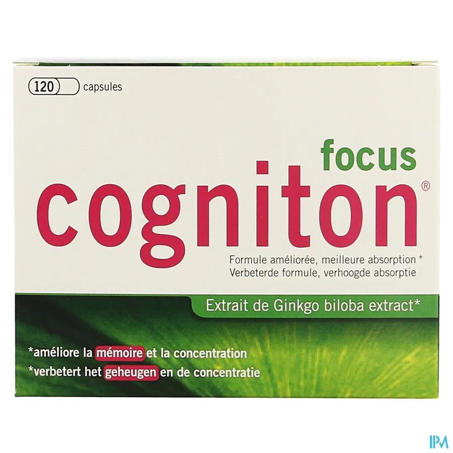 packshot van Cogniton Focus met Ginkgo Biloba Extract ter Ondersteuning van Geheugen en Concentratie 120 Capsules