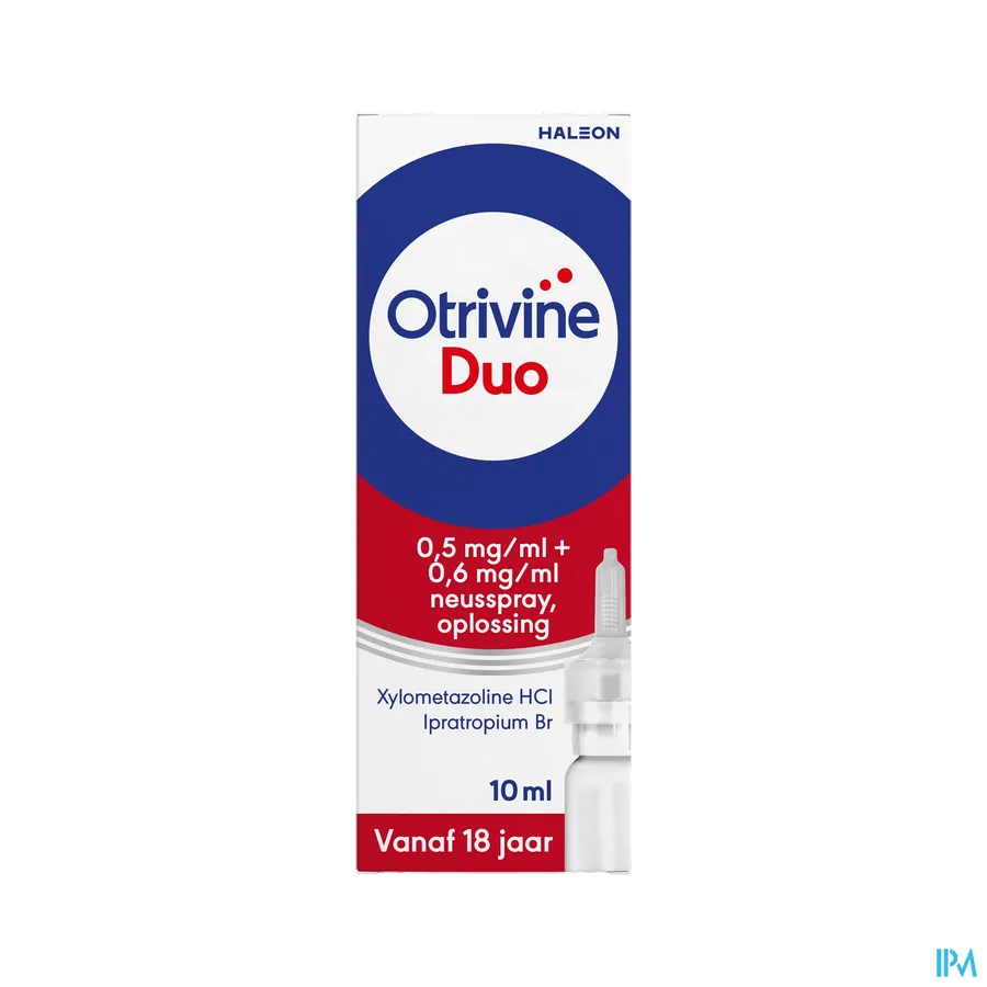 packshot van Otrivine Duo Neusspray tegen Verstopte Neus en Lopende Neus voor Volwassenen 10 ml