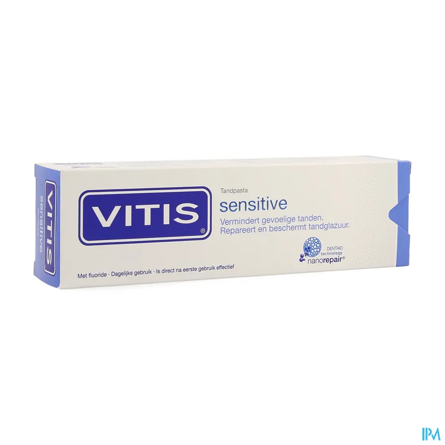 packshot van Vitis Sensitive Tandpasta voor Vermindering van Gevoelige Tanden en Reparatie en Bescherming van Tandglazuur 75 ml