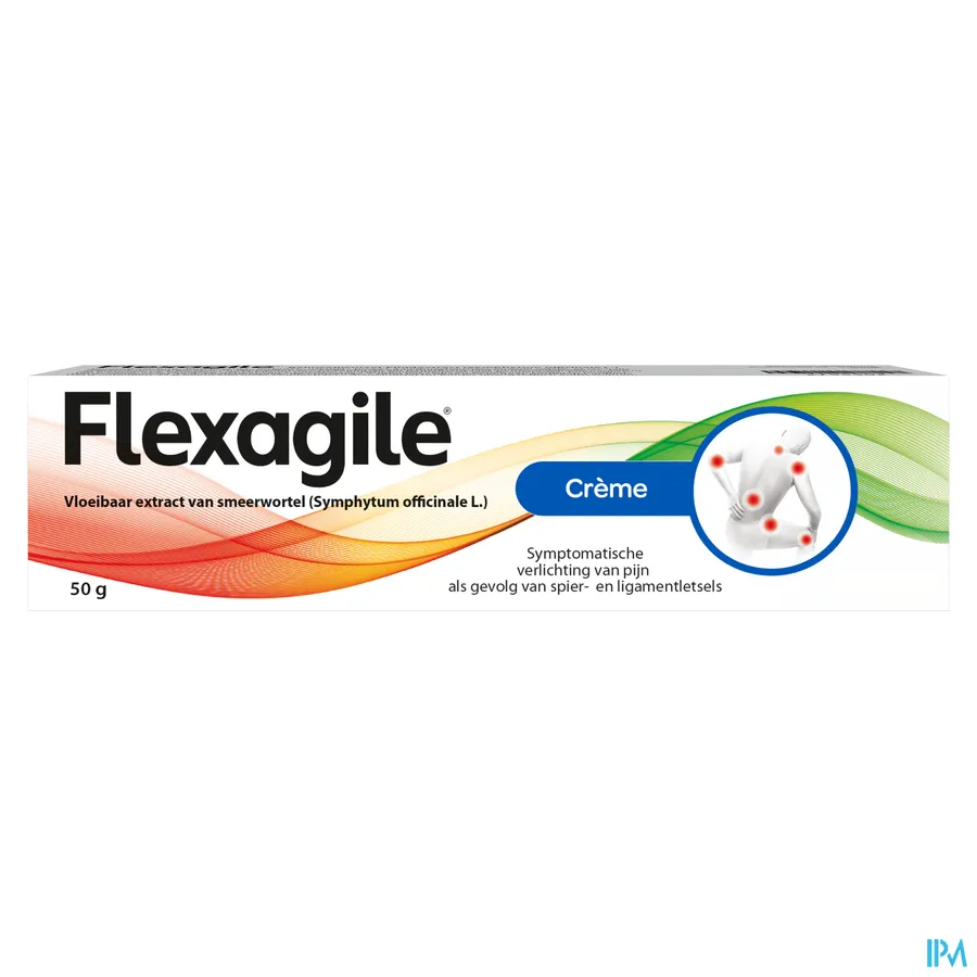 packshot van Flexagile Crème voor Symptomatische Verlichting van Pijn als gevolg van Spier-en Ligamentletsels 50 g