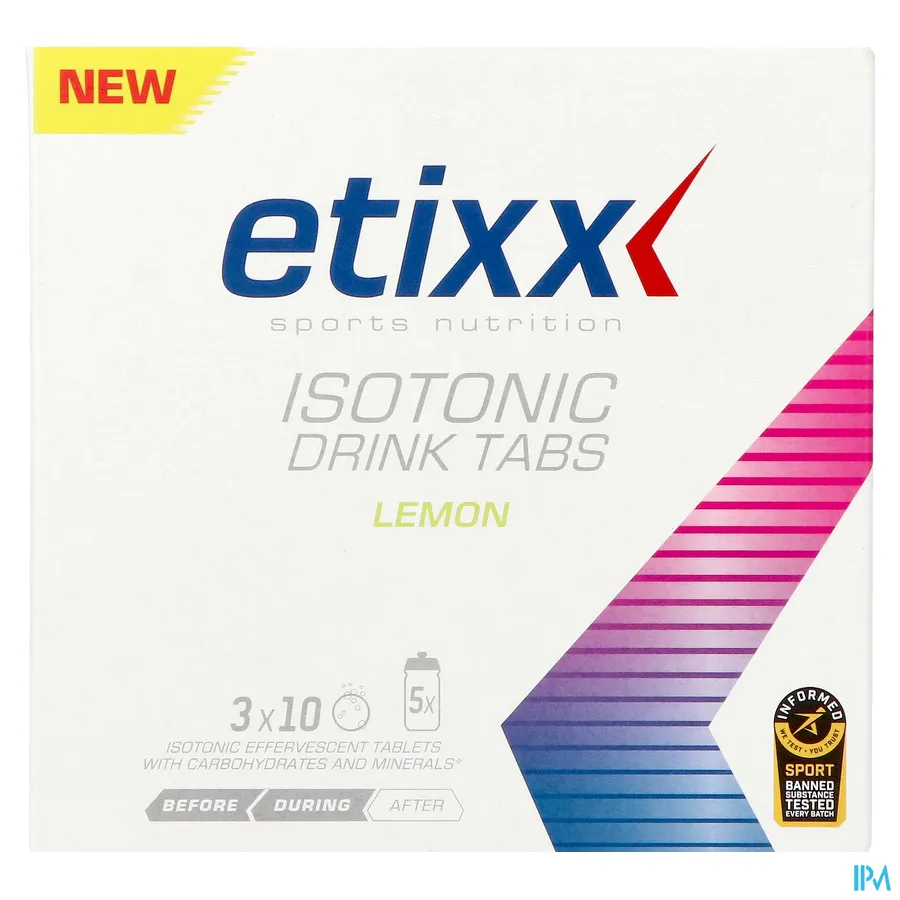 packshot van Etixx Isotonic Drink Tabs Lemon 3 x 10 Tabletten