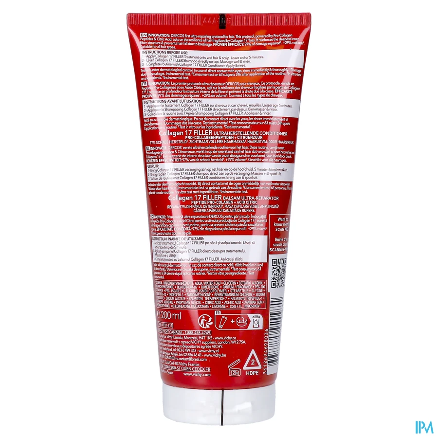 packshot van Vichy Dercos Collagen 17 Filler Ultraherstellende Conditioner 200 ml