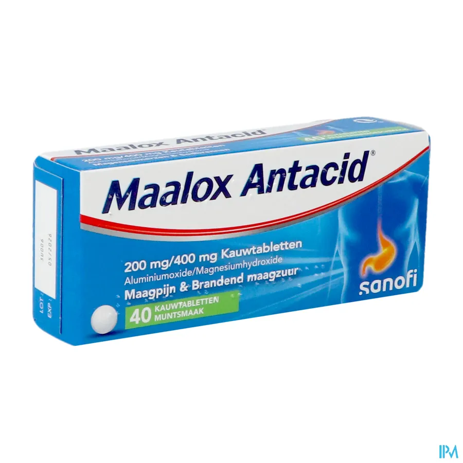 packshot van Maalox Antacid Muntsmaak 40 Kauwtabletten